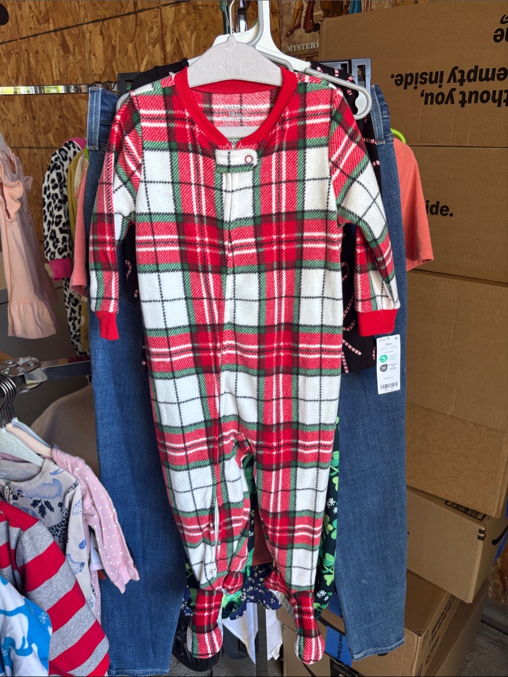 Carter's Red, White & Green Plaid No-Slip Grip Footed Pajamas